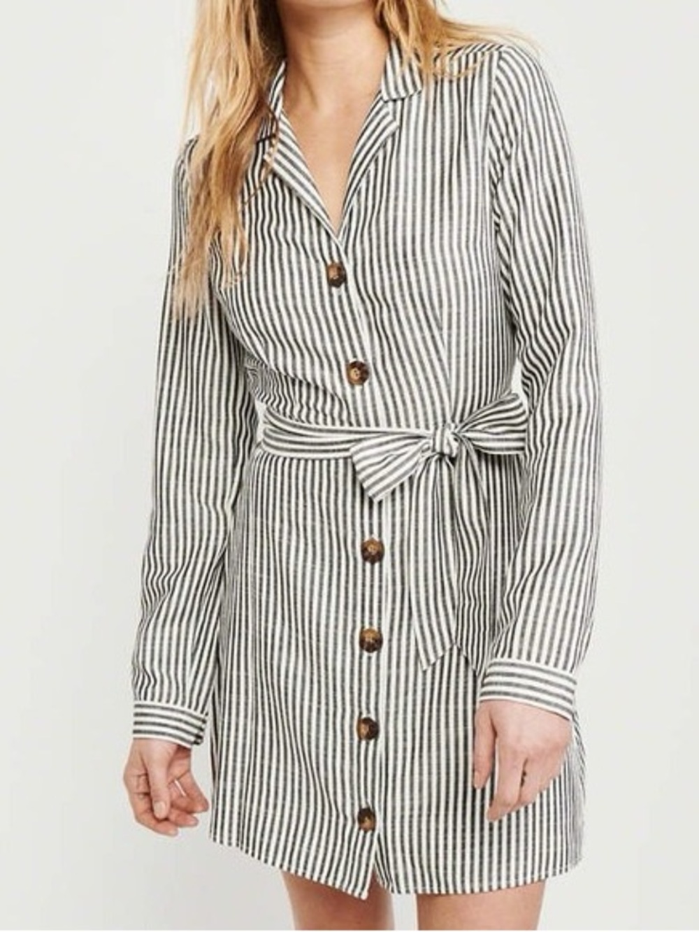 Abercrombie & Fitch Striped Button Front Shirt Dress Tie Waist XS